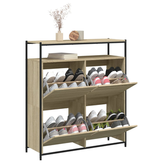 vidaXL Shoe Cabinet with 4 Flip-Drawers Sonoma Oak 100x34x112 cm - Giant Lobelia