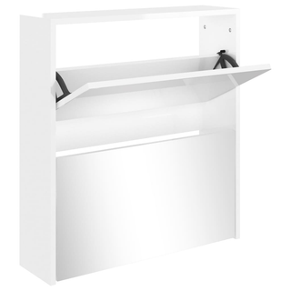 vidaXL Shoe Cabinet with Mirror 2-Layer High Gloss White 63x17x67 cm - Giant Lobelia