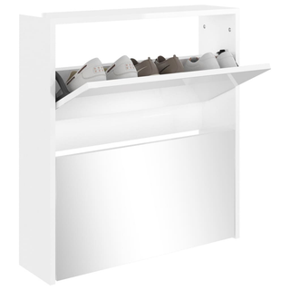 vidaXL Shoe Cabinet with Mirror 2-Layer High Gloss White 63x17x67 cm - Giant Lobelia