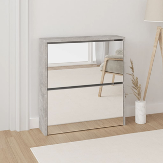 vidaXL Shoe Cabinet with Mirror 2-Layer Concrete Grey 63x17x67 cm - Giant Lobelia