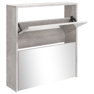 vidaXL Shoe Cabinet with Mirror 2-Layer Concrete Grey 63x17x67 cm - Giant Lobelia