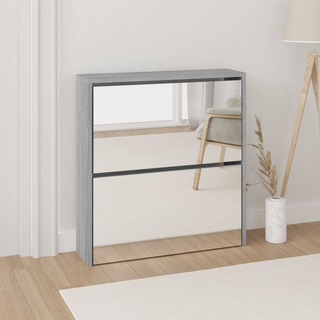 vidaXL Shoe Cabinet with Mirror 2-Layer Grey Sonoma 63x17x67 cm - Giant Lobelia