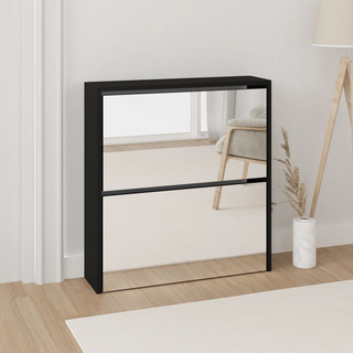 vidaXL Shoe Cabinet with Mirror 2-Layer Black 63x17x67 cm - Giant Lobelia