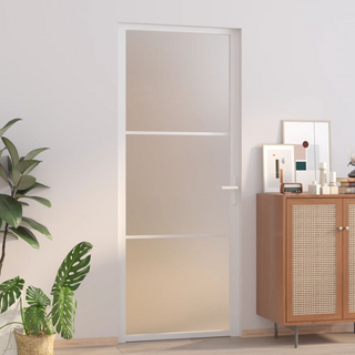 vidaXL Interior Door 83x201.5 cm White Matt Glass and Aluminium - Giant Lobelia