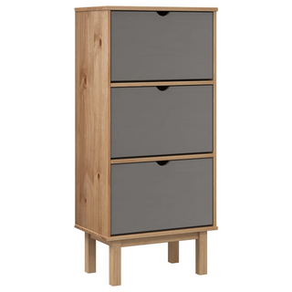 vidaXL Shoe Cabinet OTTA with 3 Drawers Brown&Grey Solid Wood Pine - Giant Lobelia