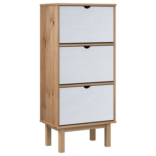 vidaXL Shoe Cabinet OTTA with 3 Drawers Brown&White Solid Wood Pine - Giant Lobelia