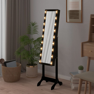 vidaXL Free-Standing Mirror with LED Black 34x37x146 cm - Giant Lobelia