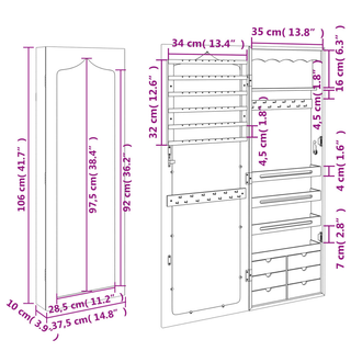 Mirror Jewellery Cabinet Wall Mounted White 37.5x10x106 cm - Giant Lobelia