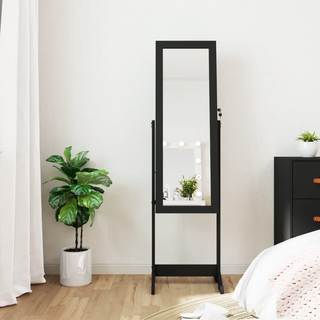 Mirror Jewellery Cabinet with LED Lights Free Standing Black - Giant Lobelia