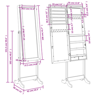 Mirror Jewellery Cabinet with LED Lights Free Standing Black - Giant Lobelia