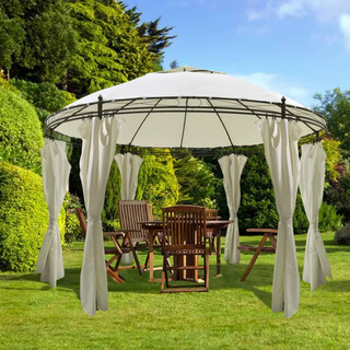 Round Gazebo with Curtains 3.5 x 2.7 m - Giant Lobelia