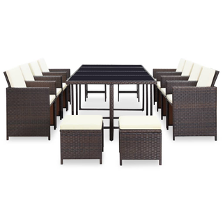 13 Piece Outdoor Dining Set with Cushions Poly Rattan Brown - Giant Lobelia