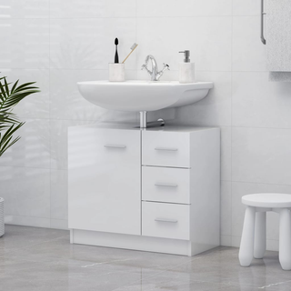 vidaXL Sink Cabinet High Gloss White 63x30x54 cm Engineered Wood - Giant Lobelia