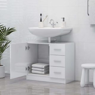 vidaXL Sink Cabinet High Gloss White 63x30x54 cm Engineered Wood - Giant Lobelia