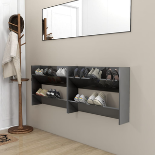 vidaXL Wall Shoe Cabinets 2 pcs High Gloss Grey 80x18x60 cm Engineered Wood - Giant Lobelia