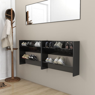 vidaXL Wall Shoe Cabinets 2 pcs High Gloss Black 80x18x60 cm Engineered Wood - Giant Lobelia