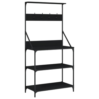 Baker's Rack with Hooks 4-Tier Black Engineered Wood - Giant Lobelia