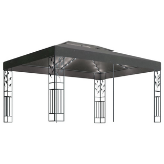 Gazebo with Double Roof&LED String Lights 3x4m Anthracite - Giant Lobelia