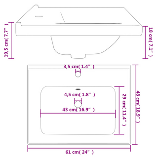 Bathroom Sink White 61x48x19.5 cm Rectangular Ceramic - Giant Lobelia