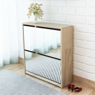 Shoe Cabinet 2-Layer Mirror Oak 63x17x67 cm - Giant Lobelia