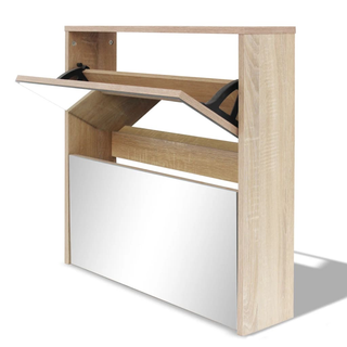 Shoe Cabinet 2-Layer Mirror Oak 63x17x67 cm - Giant Lobelia