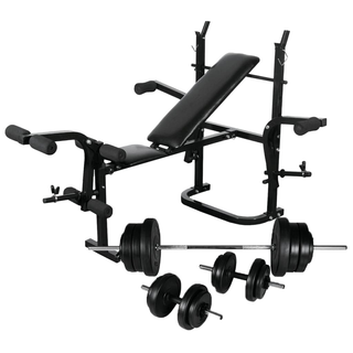 Weight Bench with Weight Rack, Barbell and Dumbbell Set 60.5kg - Giant Lobelia