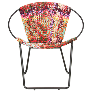 vidaXL Circle Chair Multicolours Chindi Fabric - Ergonomic Design, Handwoven Cotton Upholstery, Sturdy Steel Frame - Giant Lobelia