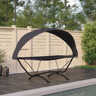 vidaXL Outdoor Lounge Bed with Canopy Black Steel and Oxford Fabric - Giant Lobelia