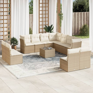 12 Piece Garden Sofa Set with Cushions Beige Poly Rattan - Giant Lobelia