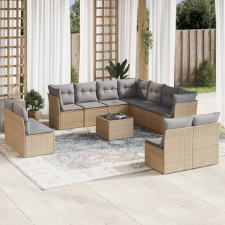 12 Piece Garden Sofa Set with Cushions Beige Poly Rattan - Giant Lobelia