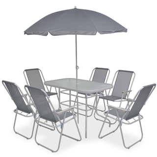 8 Piece Outdoor Dining Set Steel and Textilene Grey - Giant Lobelia