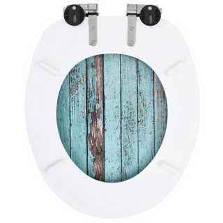 WC Toilet Seat with Soft Close Lid MDF Old Wood Design - Giant Lobelia