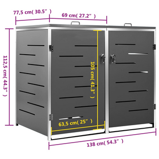 Double Wheelie Bin Shed 138x77.5x112.5 cm Stainless Steel - Giant Lobelia