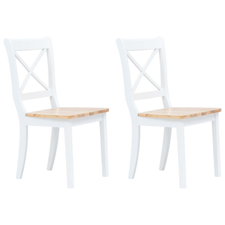 vidaXL Dining Chairs 2 pcs White and Light Wood Solid Rubber Wood - Giant Lobelia