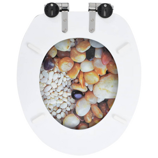 WC Toilet Seats 2 pcs with Soft Close Lids MDF Pebbles Design - Giant Lobelia