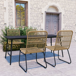 5 Piece Outdoor Dining Set Poly Rattan and Glass - Giant Lobelia