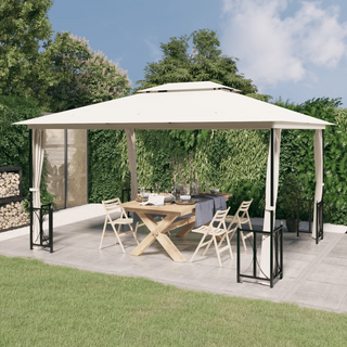 Gazebo with Sidewalls&Double Roofs 3x4 m Cream - Giant Lobelia