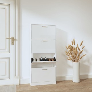 vidaXL Shoe Cabinet High Gloss White 59x17x150 cm Engineered Wood - Giant Lobelia