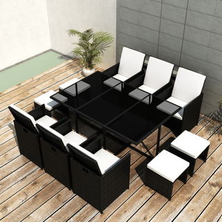 11 Piece Outdoor Dining Set with Cushions Poly Rattan Black - Giant Lobelia