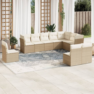 10 Piece Garden Sofa Set with Cushions - Beige Poly Rattan | Outdoor Furniture - Giant Lobelia