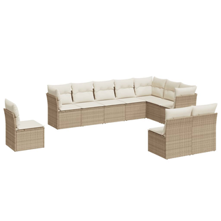 10 Piece Garden Sofa Set with Cushions - Beige Poly Rattan | Outdoor Furniture - Giant Lobelia