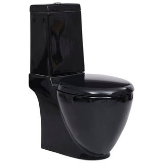 WC Ceramic Toilet Bathroom Round Toilet Bottom Water Flow Black - Giant Lobelia