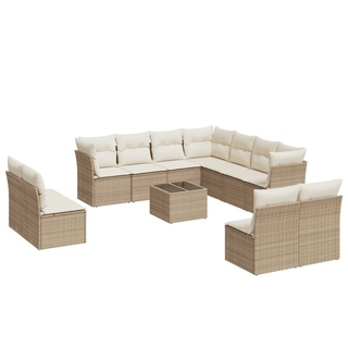 12 Piece Garden Sofa Set with Cushions Beige Poly Rattan - Giant Lobelia