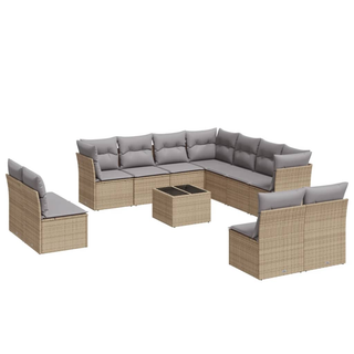 12 Piece Garden Sofa Set with Cushions Beige Poly Rattan - Giant Lobelia