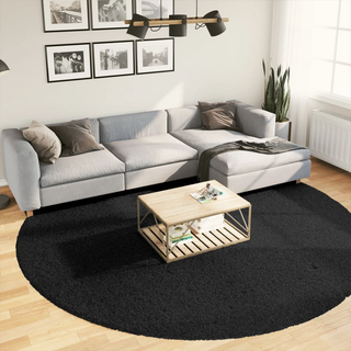 vidaXL Shaggy Rug PAMPLONA High Pile Modern Black Ø 280 cm - Giant Lobelia