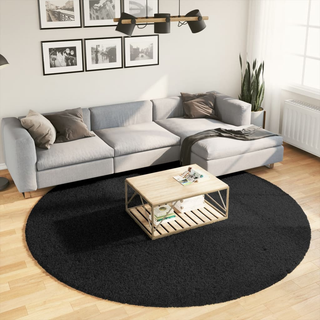 vidaXL Shaggy Rug PAMPLONA High Pile Modern Black Ø 240 cm - Giant Lobelia