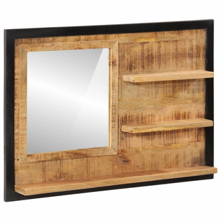 Mirror with Shelves 80x8x55 cm Glass and Solid Wood Mango - Giant Lobelia