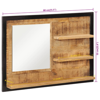 Mirror with Shelves 80x8x55 cm Glass and Solid Wood Mango - Giant Lobelia