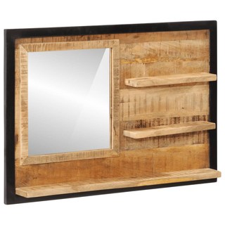 Mirror with Shelves 80x8x55 cm Glass and Solid Wood Mango - Giant Lobelia