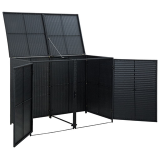 Double Wheelie Bin Shed Poly Rattan Black 148x80x111 cm - Giant Lobelia